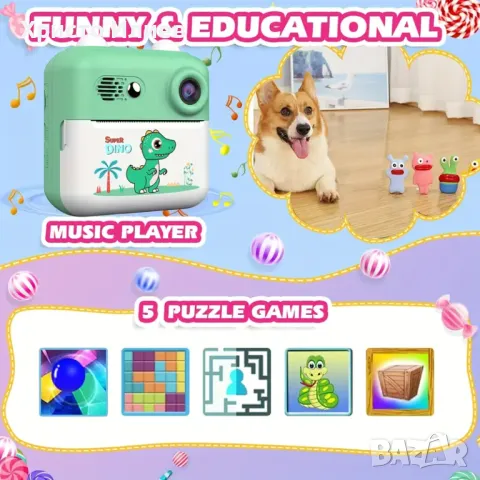 Детски дигитален фотоапарат с дисплей за моментални снимки с печат Зелен, снимка 9 - Фотоапарати - 50345927