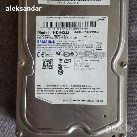 Продавам хард диск.3.5.samsung. 640GB, снимка 1 - Твърди дискове - 29072003