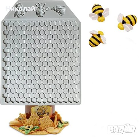 Силиконов молд Пчелна пита с пчела пчелна майка и търтей , восъчна основа восъчни основи мед пчели, снимка 2 - Форми - 43488987