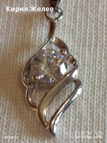 Сребърно колие с висулка с абстрактен дизайн и диамант финно много красиво Бижу 27268, снимка 12 - Колиета, медальони, синджири - 52844581