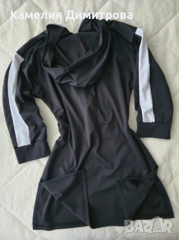 Спортна дамска туника с качулка – черна с бял цип, снимка 5 - Туники - 53285879