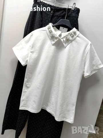 Тениска с якичка в бяло