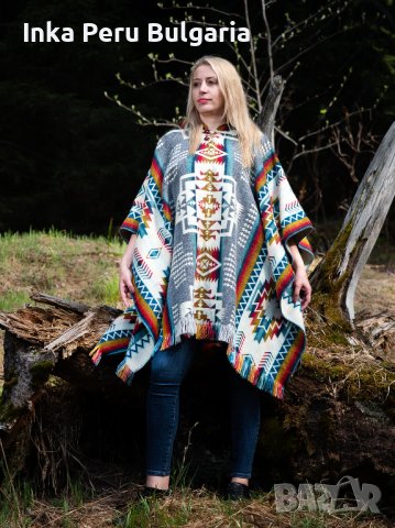 Автентичнo еквадорско унисекс вълнено пончо с геометрични фигури, различни цветове, снимка 5 - Пуловери - 35847465