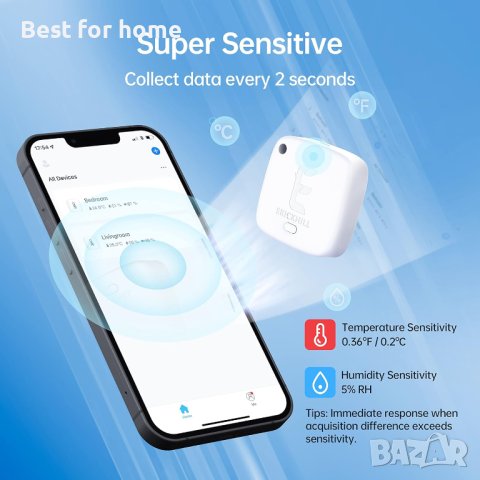 ERICKHILL Хигрометър и Термометър ET 301, Bluetooth, снимка 2 - Други - 43433814