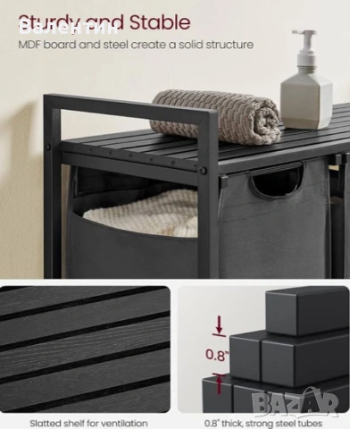 Кош за пране с рафт VASAGLE, снимка 4 - Други стоки за дома - 53452741