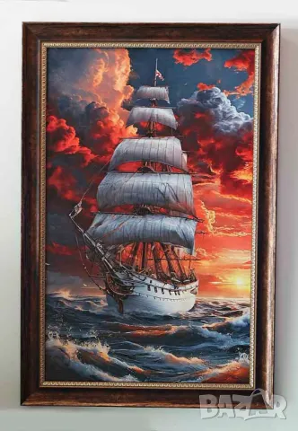 Морски пейзаж с кораб, снимка 1