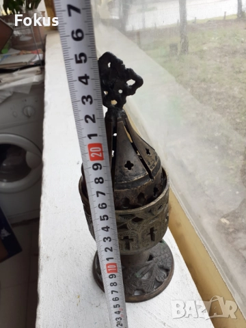 Старо бронзово настолно кандило кадило тамянник, снимка 6 - Антикварни и старинни предмети - 51498397