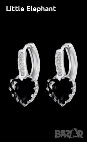 Сребърни висящи обеци сърца с кристали,black/нови, снимка 1 - Колиета, медальони, синджири - 43836024