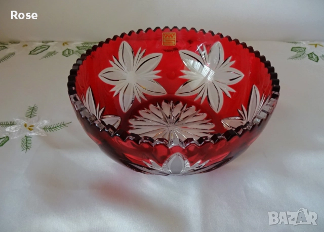 Кристална червена фруктиера/купа BLEIKRISTALL Exclusiv Handarbeit Germany.