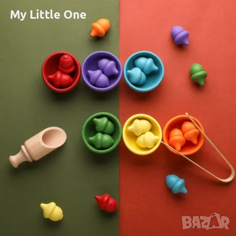 Цветни жълъди за сортиране, снимка 2 - Образователни игри - 50998224