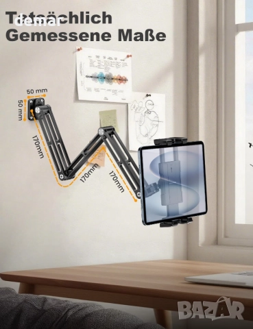 OHLPRO Алуминиева стойка за стена за таблет - 360° регулируема и разтегателна, 3-степенна, 5-13", снимка 3 - Други стоки за дома - 51923555