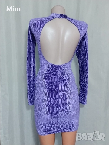 2XS /XS Лилава и черна рокля с дълъг ръкав и гол гръб, снимка 5 - Рокли - 52122661