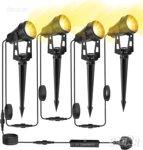 Градински прожектори, 14 метра, 4-в-1 външни LED прожектори, топло бяло, 3000K, 12 V, IP65, снимка 1