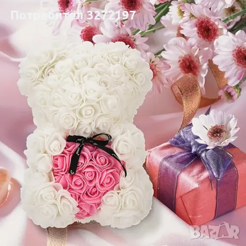 Очарователен Подаръчен Комплект от рози-Мече със сърце,в кутия, снимка 1