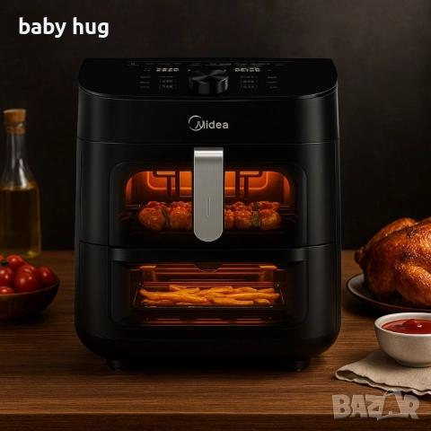 Еър Фрайър 2в1 Midea, снимка 2 - Фритюрници - 51666192