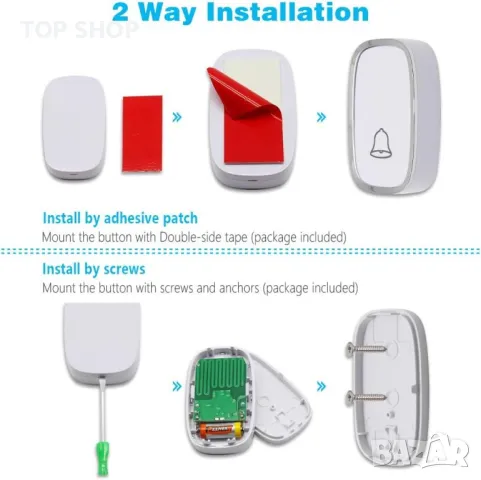 Безжичен звънец с обхват 280 м, 36 мелодии, 4 нива на звука, снимка 9 - Други - 48763620