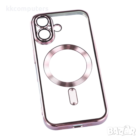 Силиконов кейс bSmart Chrome Magsafe с протектори за камерите, За iPhone 17 (6.3), Розово-златен, снимка 3 - Калъфи, кейсове - 51846746
