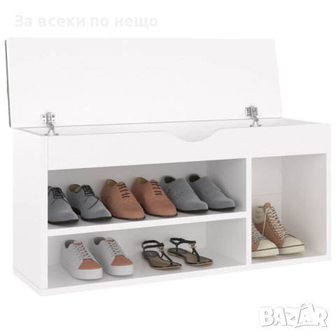 Пейка за обувки с възглавница, бяла, 104x30x49 см, ПДЧ, снимка 6 - Шкафове - 44906468