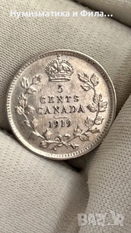 Сребърна монета 5 цента  1919, снимка 2 - Нумизматика и бонистика - 52614192