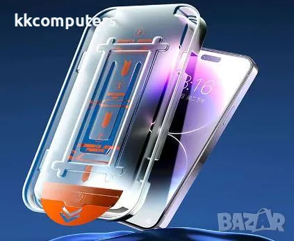 Стъклен screen protector Easy Stick с монтажна рамка за iPhone 12 / 12 Pro 6.1 / Черен / Баркод : 24, снимка 3 - Фолия, протектори - 48896348