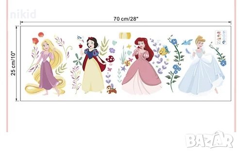4 Принцеси Рапунцел Снежанка Ариел Пепеляшка самозалепващ стикер лепенка за стена мебел детска стая, снимка 2 - Други - 43759273