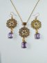 Красив комплект бижута с люляково лилави кристали и орнаменти в цвят старо злато , снимка 5