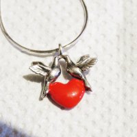 Сребърна Целувка на две гълъбчета и едно голямо любящо сърце - подарете любов, снимка 4 - Колиета, медальони, синджири - 32967214