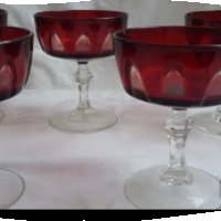  чаши френски червен кристал лукс, снимка 2 - Антикварни и старинни предмети - 18594015