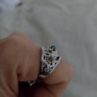 Винтидж-пръстен "Тюркоазени цветя", снимка 3 - Пръстени - 35186907