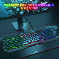 Геймърска клавиатура WisFox КЛАВИАТУРА ЗА ИГРИ RGB С ЦВЕТНО ДЪГОВО LED ПОДСВЕТЕНИЕ, снимка 3 - Клавиатури и мишки - 40346318