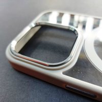 калъф за iPhone 15 Pro прозрачен твърд с сива силиконова рамка MagSafe, снимка 3 - Калъфи, кейсове - 44099822