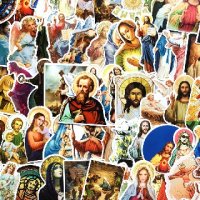 34 бр Исус Иисус Христос Дева Богородица Християнски самозалепващи лепенки стикери за украса декор, снимка 5 - Форми - 39872247