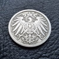 Стара монета 5 пфенига 1908 г. буква  F - Германия -топ цена !, снимка 1 - Нумизматика и бонистика - 39779148