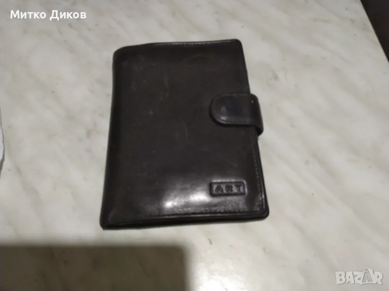 Портфейл Арт естествена кожа страничен с много прегради 140х105мм отличен, снимка 1