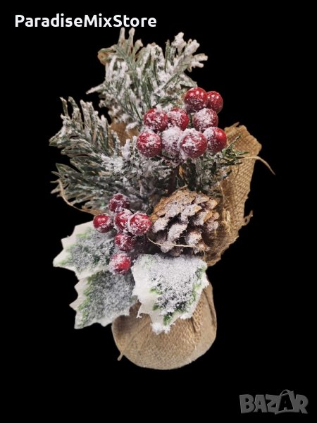 Изкуствен коледен декор с шишарки и борови клонки Modern White Flora в зебло, снимка 1