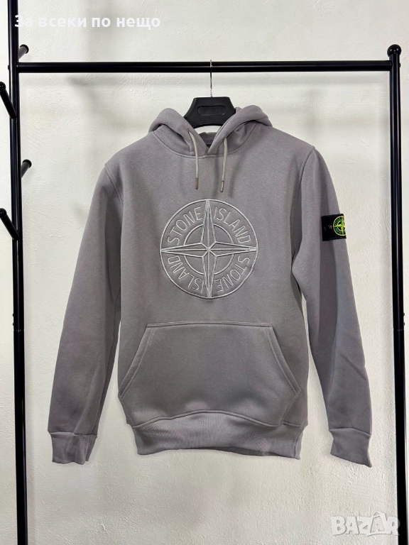 Stone Island Мъжки Сив Суитшърт С Бродирано Лого И С Качулка🔝Худи Код V.B.75, снимка 1