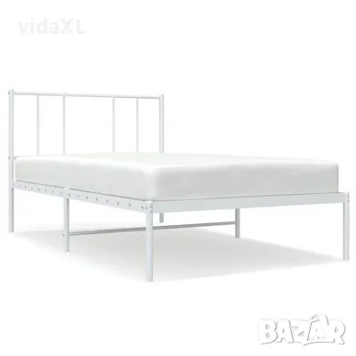 vidaXL Метална рамка за легло с горна табла, бяла, 90x200 см(SKU:352522), снимка 1