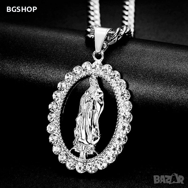 Колие Дева Мария с камъни - Silver, снимка 1