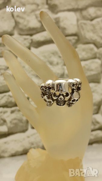  масивен Сребърен пръстен с черепи MEMENTO MORI размер №60-62, снимка 1