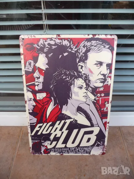 Метална табела филм Боен клуб Брад Пит Едуард Нортън бой юмруци, снимка 1