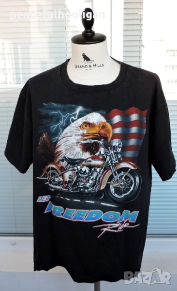 Let The Freedom Ride Mens Vintage American Motorcycle T-Shirt Size 2XL, снимка 1