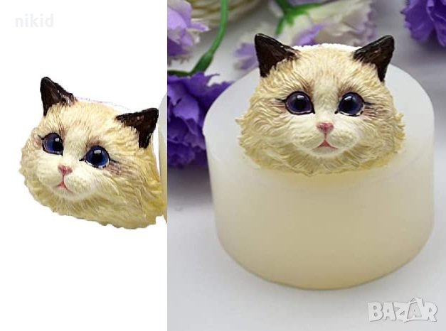 3D Голяма глава котка силиконов молд форма калъп за фондан шоколад гипс сапун украса, снимка 1
