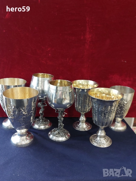 Три двойки маркови Сребърни чаши за вода или бира,вместимост 330 мл.Сребро 800 сребърна кана, снимка 1