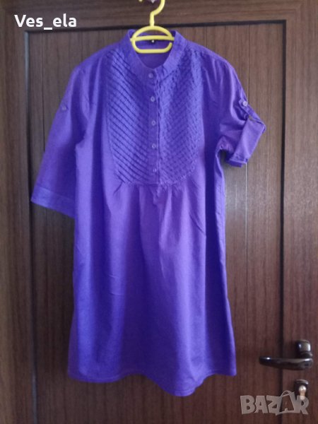 лилава дълга риза/ туника с къс ръкав размер М, снимка 1