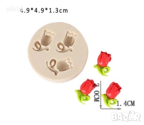 3 малки лалета лале силиконов молд форма за декорация торта фондан шоколад и др, снимка 1