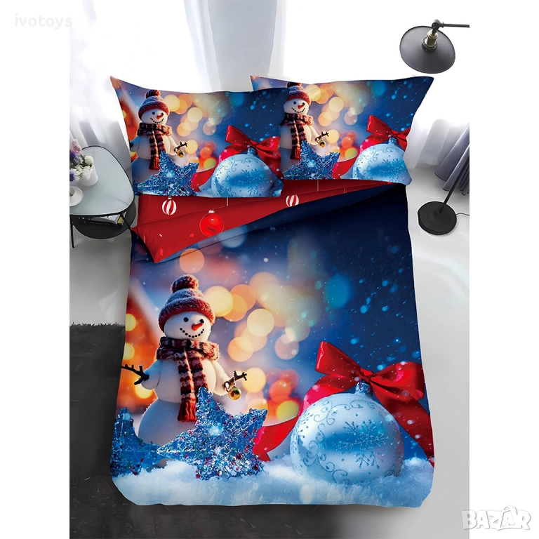 Двулицево коледно спално бельо, размер за приста (Реално изображение), 4 части - WS17377, снимка 1