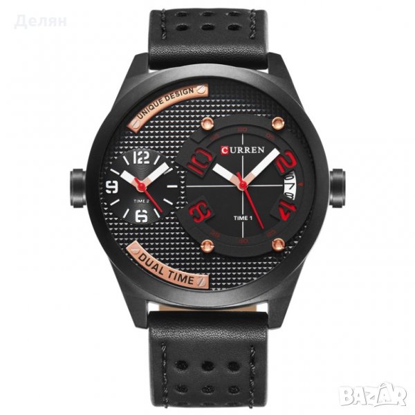 Мъжки часовник, черен, DUAL TIME, с дата, снимка 1