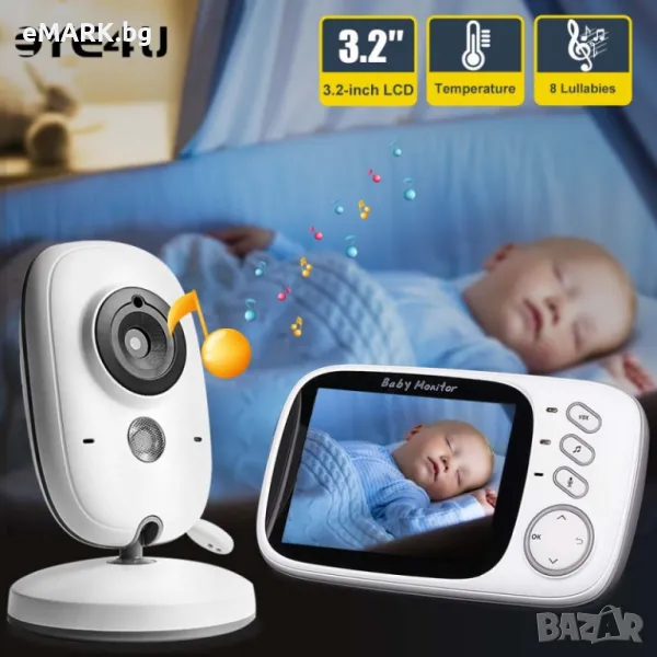 Видео бебефон с камера сензор за светлина и температура монитор 3.2 инча и нощен режим, снимка 1
