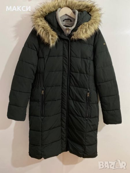 Макси дълго ватирано яке с качулка, ципове и странични, джобове, капси и фина подплата в тъмнозелено, снимка 1