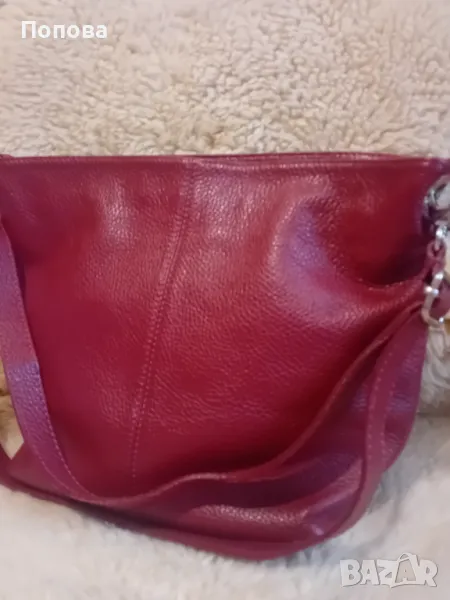 Червена италианска чанта естествена кожа , снимка 1